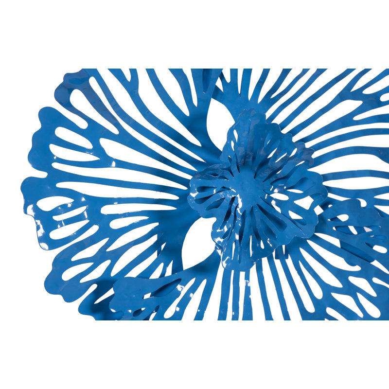 Art mural fleur très petit en métal, Bleu