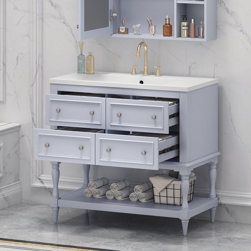 Ensemble de meuble-lavabo sur pied avec 4 tiroirs, Bleu
