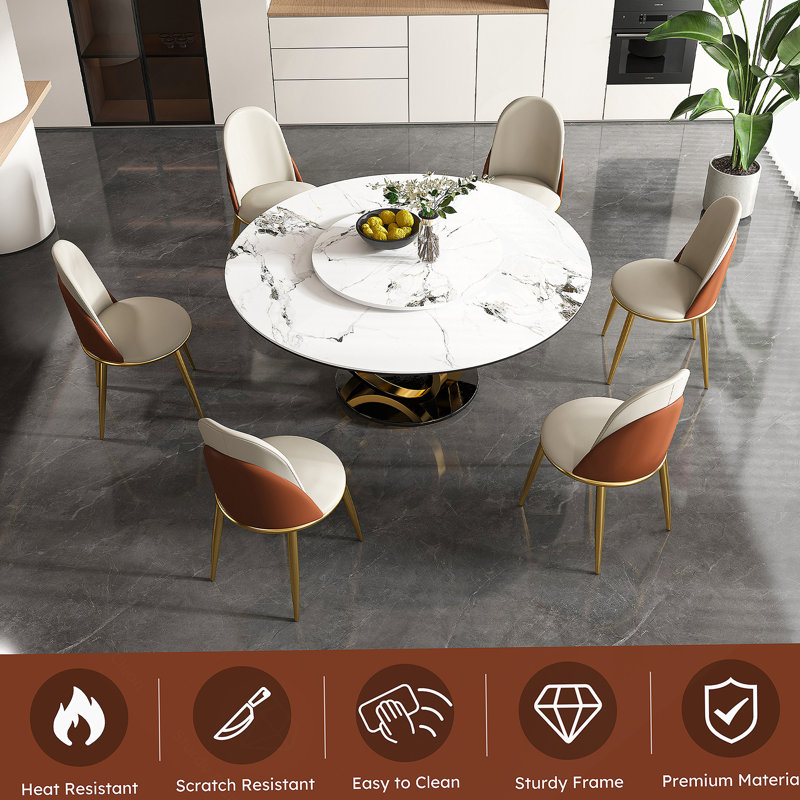 Table de salle à manger ronde 59 po 59 po avec plateau tournant rotatif à 360 ° - pour la salle à manger, espace compact (8 chaises)