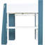 Lit mezzanine double en bois blanc et bleu avec rangement et bureau de travail - look élégant, fonction pratique, installation simple réglable dans un style contemporain, structure stable, assemblage rapide-339997381