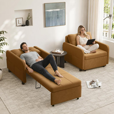 34" Wide Corduroy Upholstered Pull-Out Sleeper Sofa Bed - Tufted Convertible Multi-Functional Couch With Adjustable Backrest, Brown