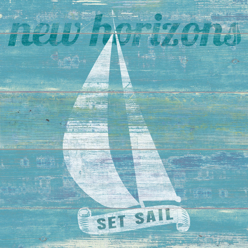 «Drift Sailboat» par Sue Schlabach, art textuel sur toile tendue, H 12 po x l 12 po, Cadre simple argenté, Non
