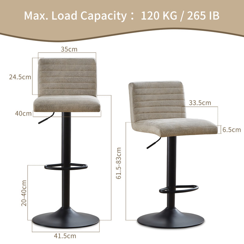 Sushant Suede Upholstered Height Adjustable Bar Stool 360 Swivel, Beige