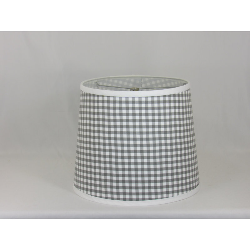 Abat-jour tambour en coton à carreaux gris et blanc (araignée), H 10 po x l 12 po x P 12 po