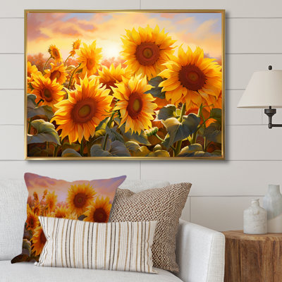 " Burning Sunset Sunflowers Field I " by Designart