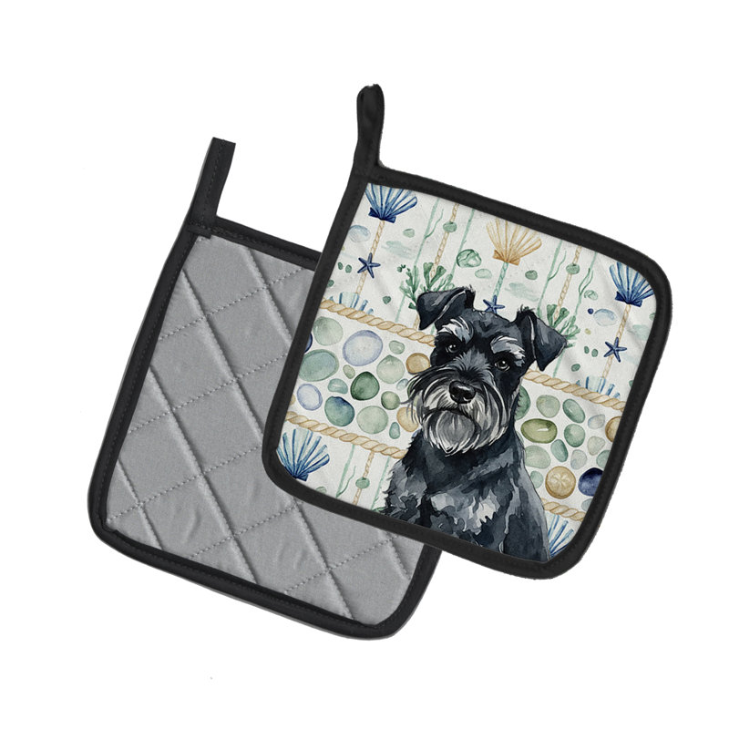 Paire de poignées miniatures en verre de mer noir Schnauzer