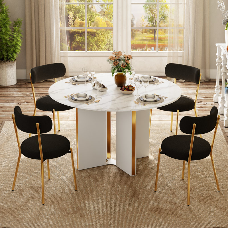 Ensemble de table de salle à manger 47,2 po, Blanc / argenté, 7 pièces : table, 6 chaises, Noir