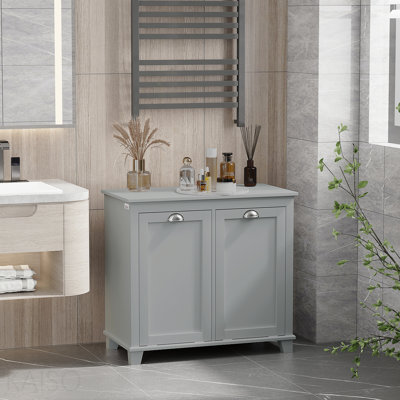 Armoire de rangement pour salle de bain avec panier à linge inclinable à deux compartiments Homcom