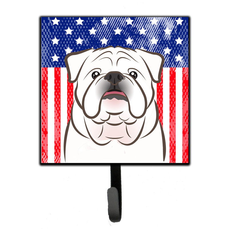 Porte-clés mural Monreal American Flag and Retriever, Bleu / Rouge / Noir, Bouledogue anglais blanc