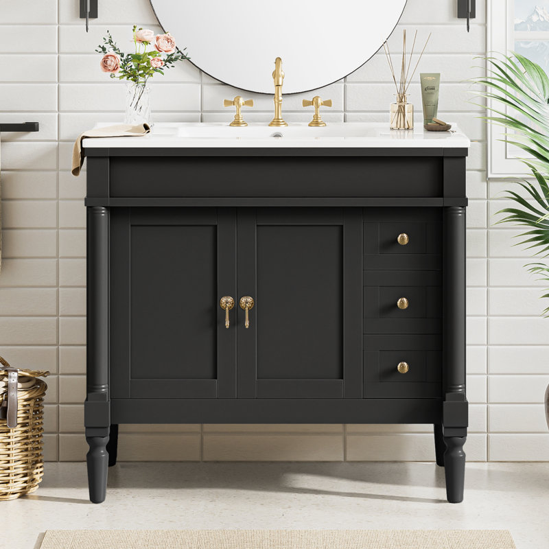 Meuble-lavabo 36 po avec lavabo en céramique, Noir