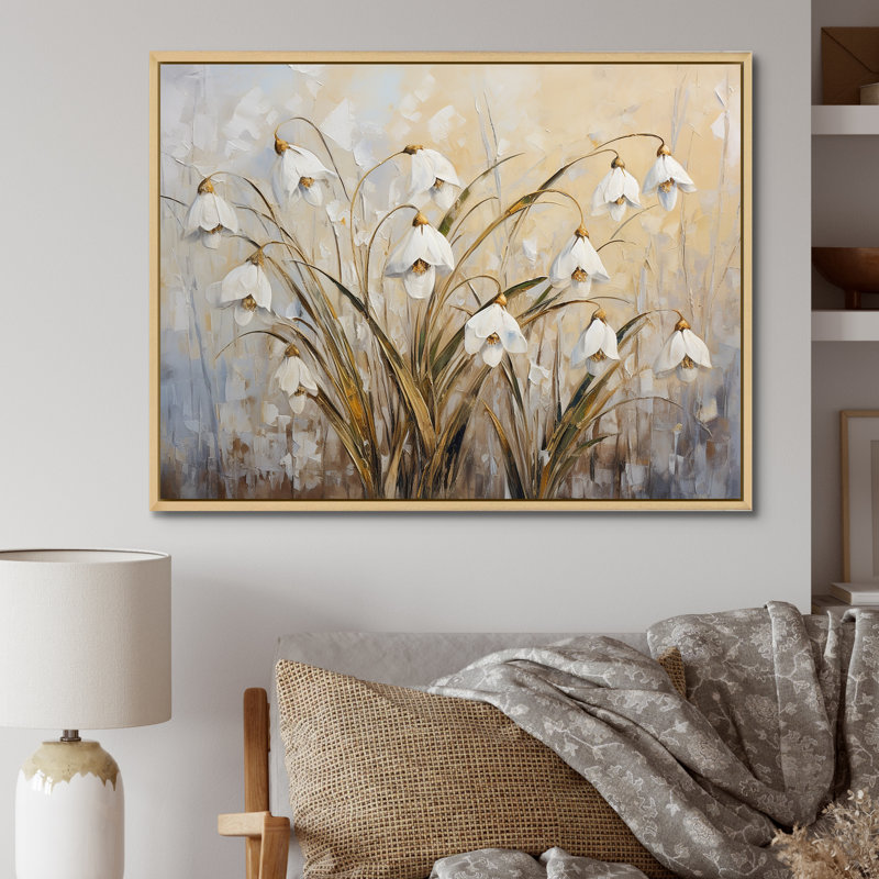 Minimalisme «Snowdrop Flowers Harmony I» sur toile, Cadre naturel flottant, H 34 po x l 44 po x P 1,5 po