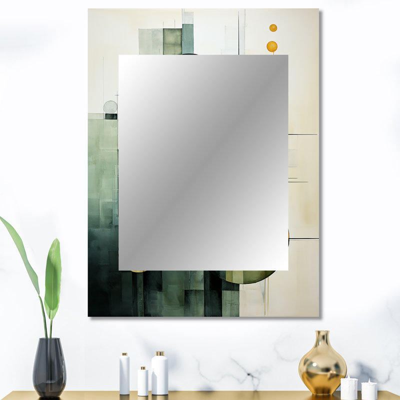 Olive Orbits Abstract Shapes I - Abstract Shapes Large Wall Mirror, Modern Unique Mirror, Printed Metal Art, 40" x 30"