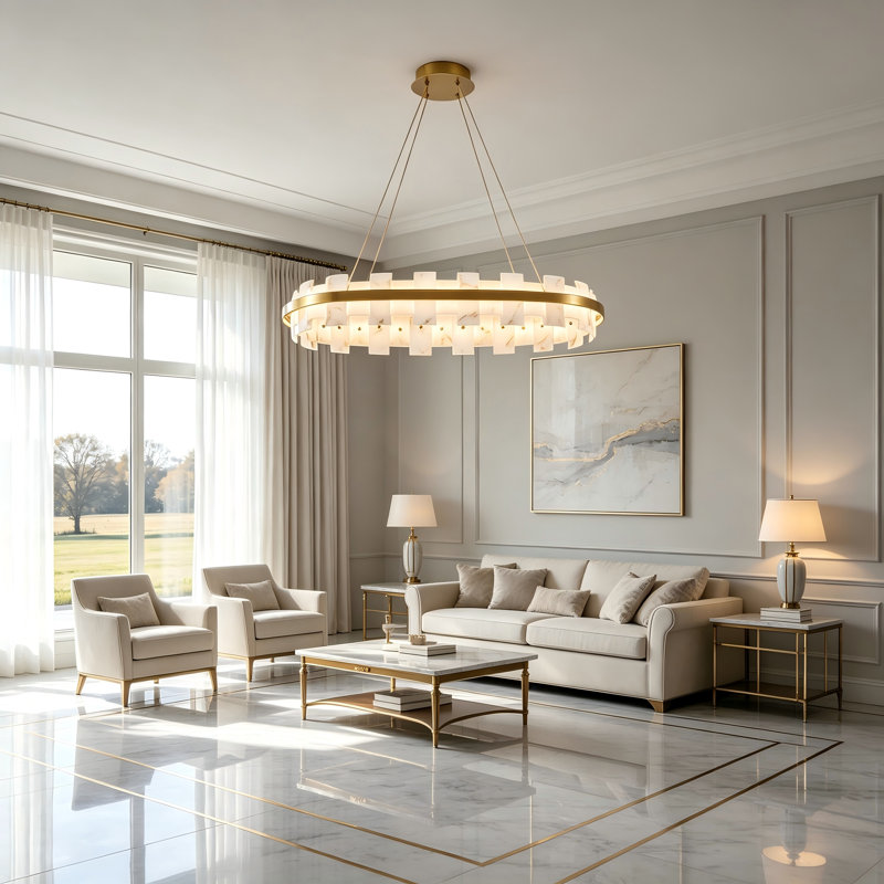 Lustre suspendu rectangulaire à DEL en faux albâtre de 46,8 pouces, doré, moderne et luxueux, réglable, pour salle à manger, îlot de cuisine et salon.