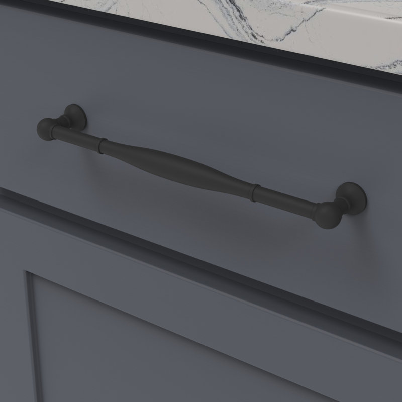 Fuller Collection Handle Pull - Traditional Hardware for Drawers & Cabinets, Matte Black, 8 13/16"