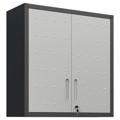 Metal Storage Cabinet With Lock For Garage, Warehouse, Office Setup Black + Gray Wall And Adjustable Shelf Warehouse