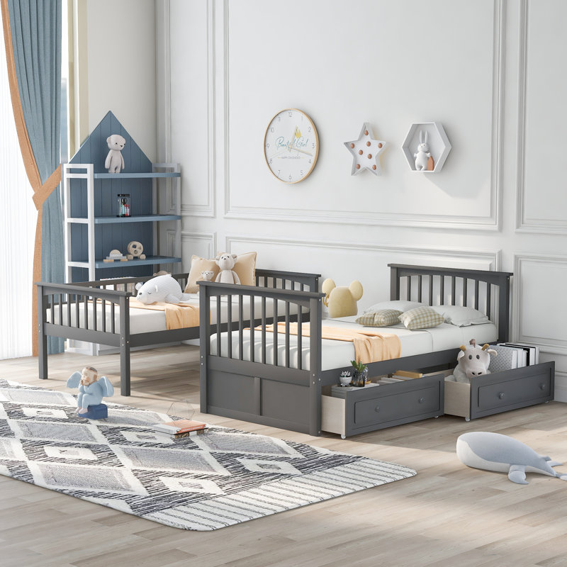 Sydnie 2 Drawer Standard Bunk Bed, Gray, Twin Over Twin