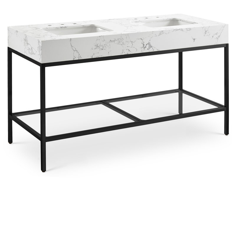 Meuble-lavabo de 60 po Marmo, Blanc, Noir mat