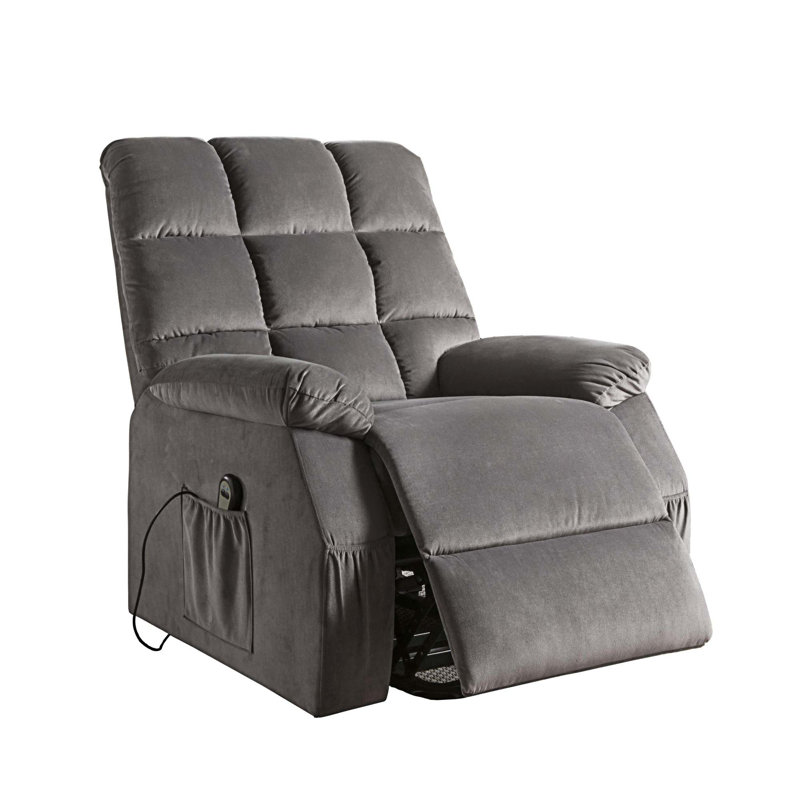 Fenmore Upholstered Heated Massage Chair, Gray Velvet