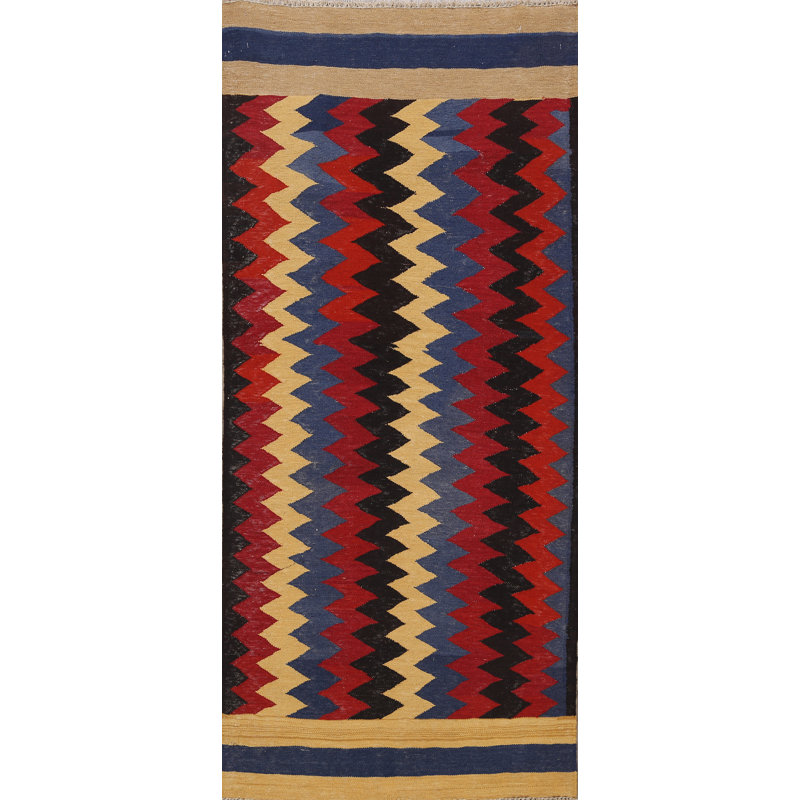 Tapis de couloir Chevron fabriqué à la main en laine rouge/noir/jaune Tapis décoratif