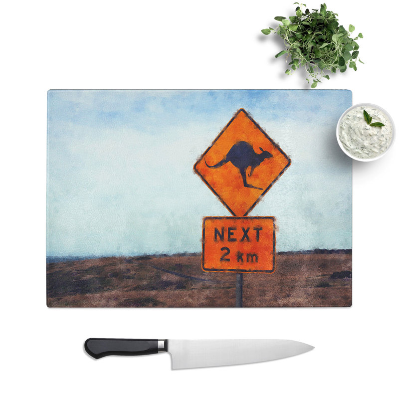 Kangaroo Sign Painting Chopping Board, 0.4cm H x 20cm W x 28.5cm L