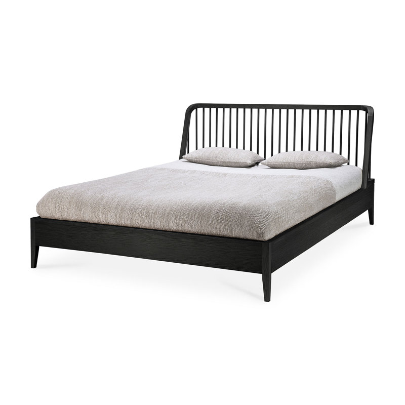 Spindle Solid Wood Bed, King, Oak Black