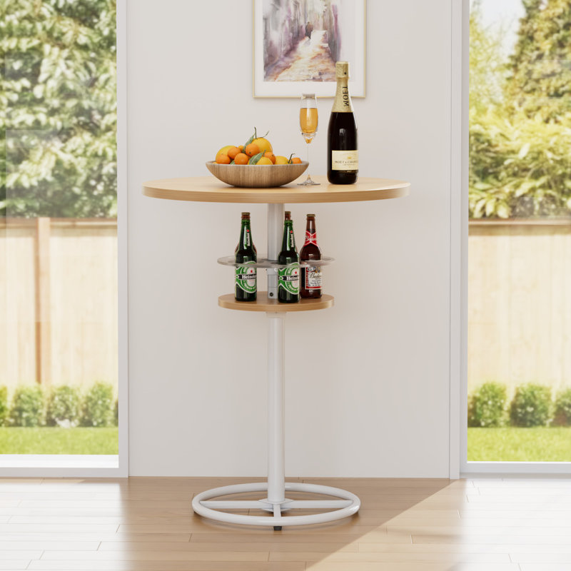Raghul Round Metal Base Dining Table, Oak/White