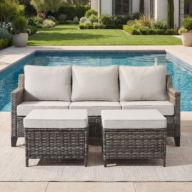 Arlene All-Weather Outdoor Patio Wicker Sofa With Thick Cushion, Beige