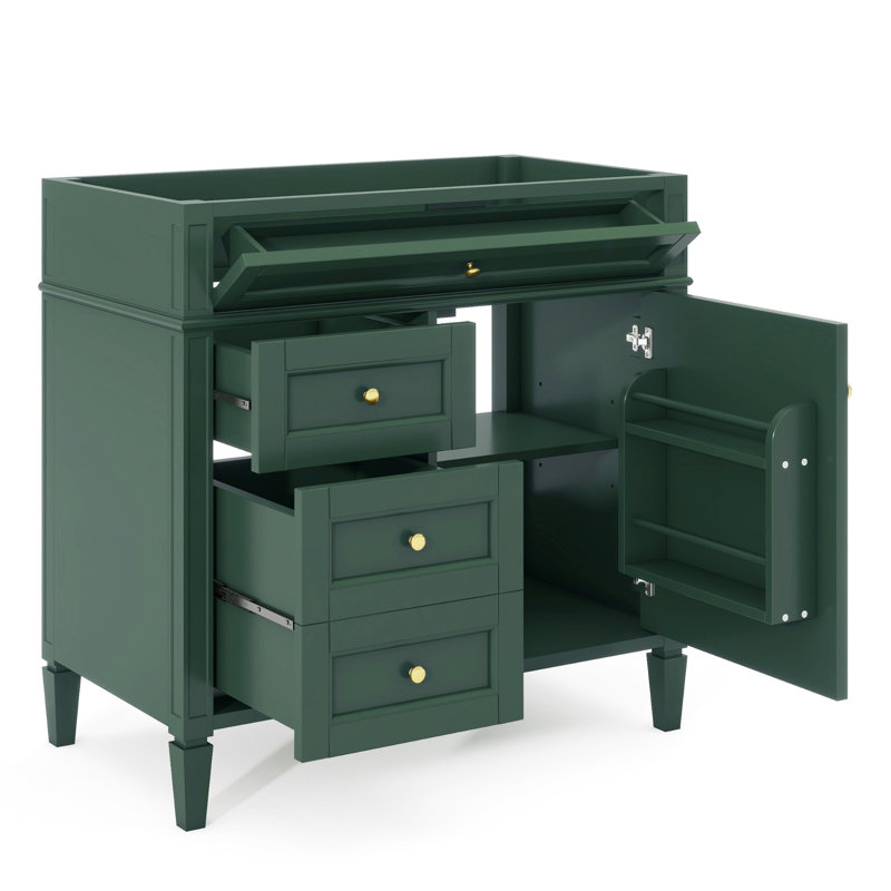 Meuble-lavabo moderne en bois massif + 36 po avec 2 tiroirs et tiroir escamotable, meuble-lavabo attrayant d'apparence 36 po, armoire pratique et sophistiquée