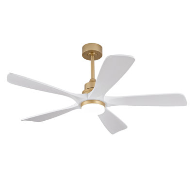 52 Inch Modern Gold Ceiling Fan with Light and Remote - Dimmable LED, Reversible DC Motor, Solid Wood Blades for Living Room & Bedroom