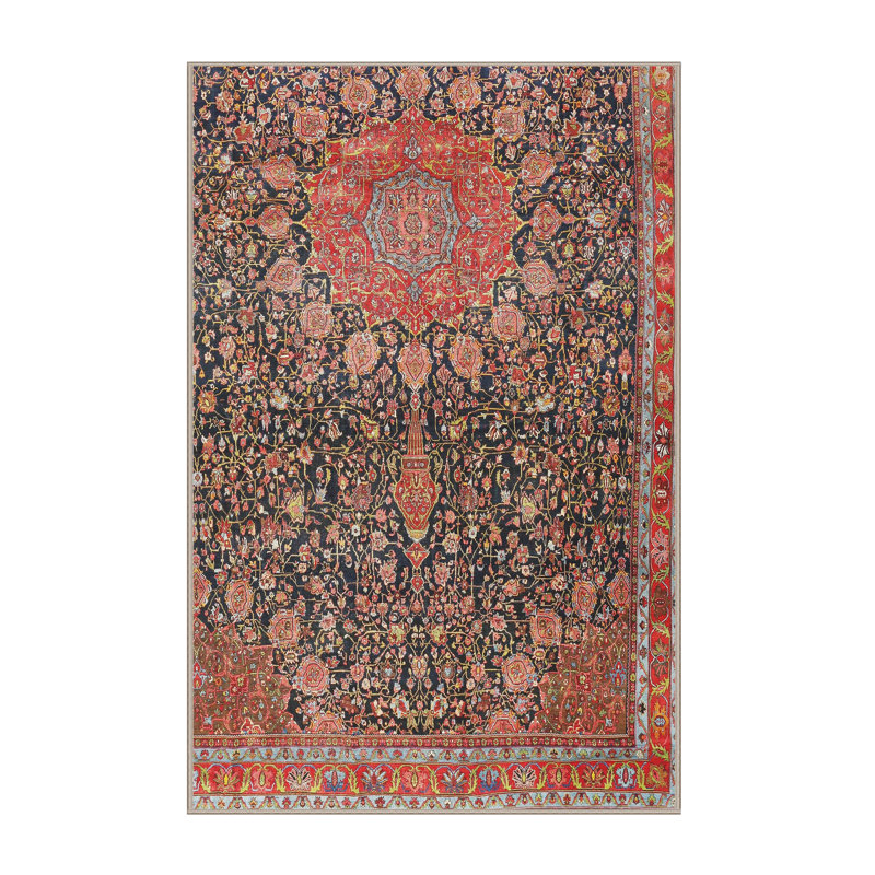 Rouge Java/bleu/gris Tapis décoratif, Carré 8 pi