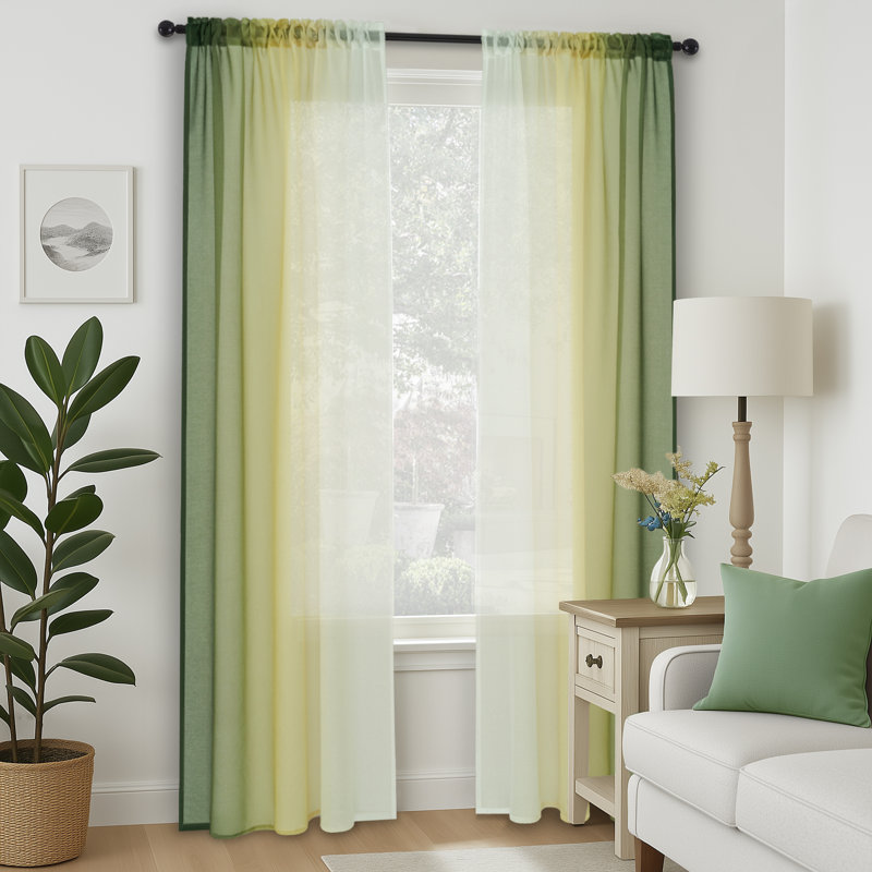 Diyon Gradient Sheer Curtains for Room Decor,Chiffon Gradient Semi Voile Rod Pocket Window Drapes,Set of 2, 54" W x 84" L
