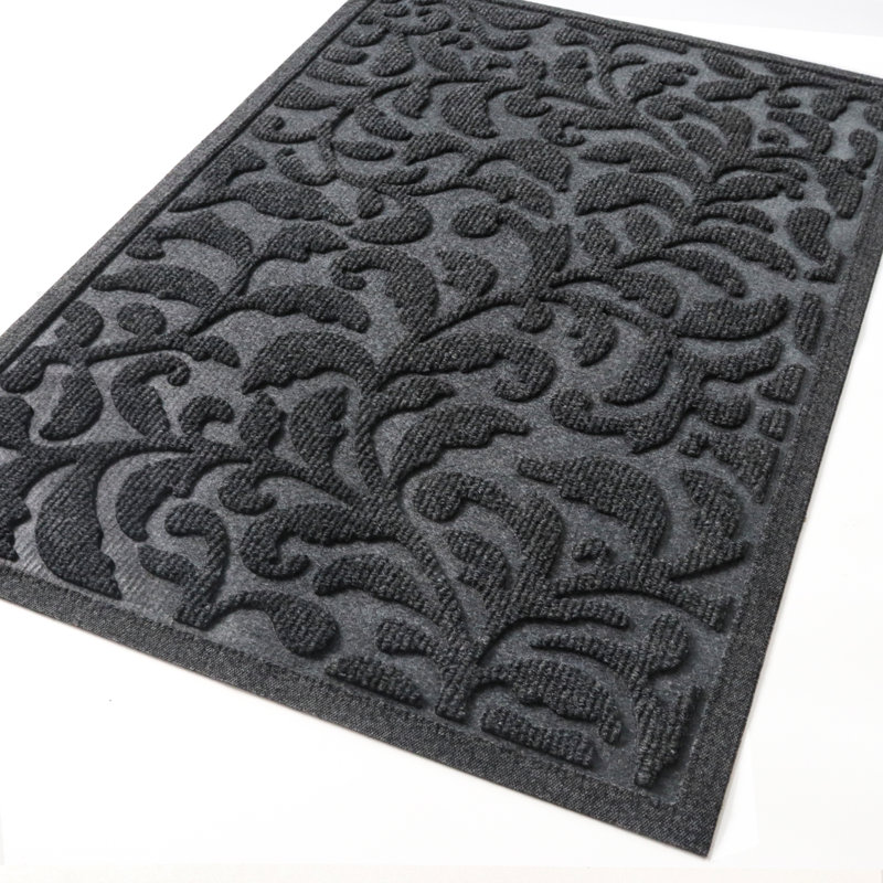 Non-Slip Floral Indoor / Outdoor Doormat, 43.2cm W x 76.2cm L, Dark Grey