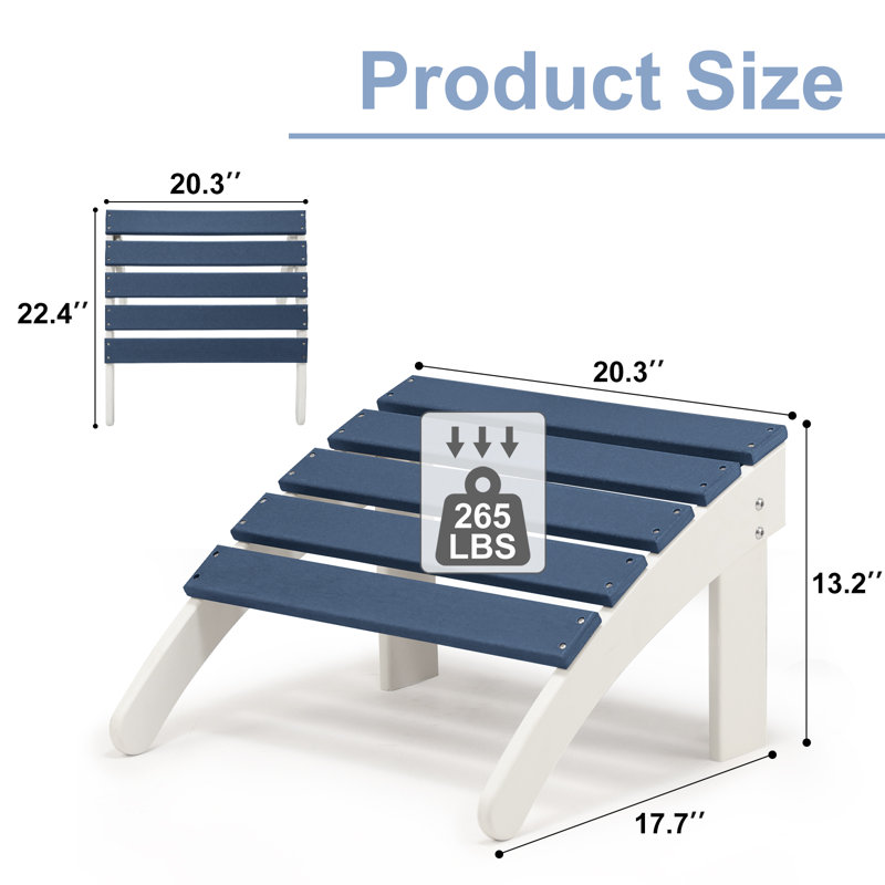 Repose-pieds d'extérieur Kaydi Adirondack, Bleu marine / blanc