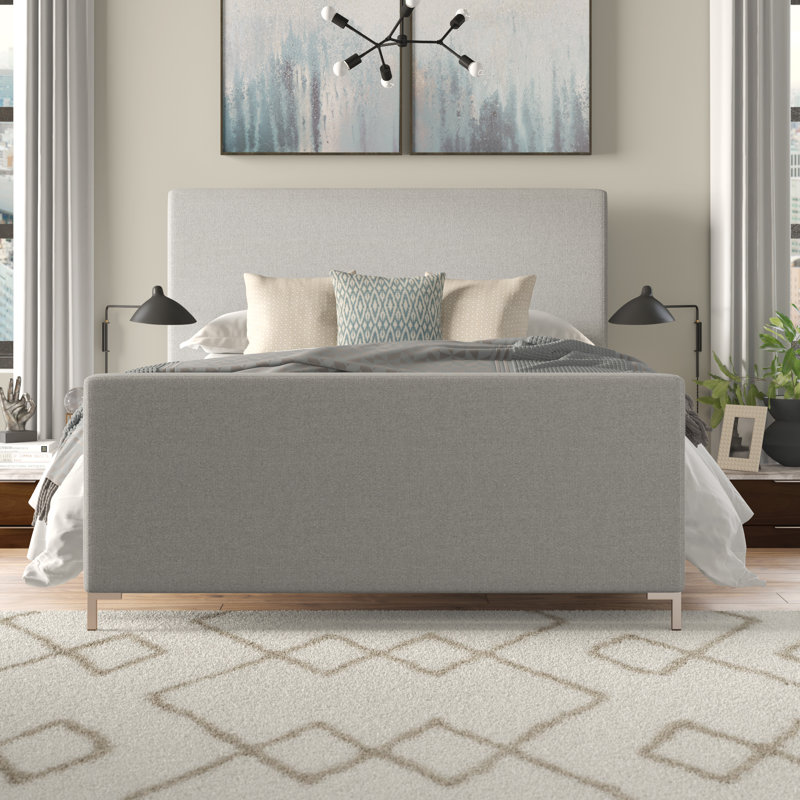 Lit plateforme tapissier Inza, Gris, Grand
