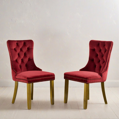 Ensemble de 2 chaises de salle à manger rembourrées modernes en velours capitonné avec pieds en bois massif