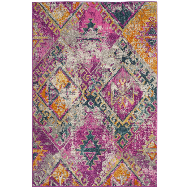 Tapis fuchsia à motif géométrique Felty, Rectangulaire 3 pi x 5 pi