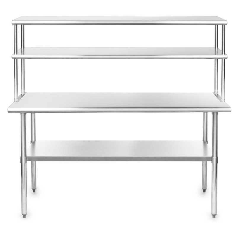 60" Silver Stainless Steel Prep Station with Double Overshelf