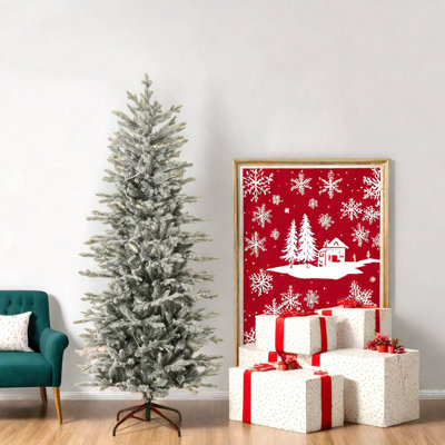 Arbres de Noël 6 pi Prelit, structure en acier, neige floquée, décoration intérieure
