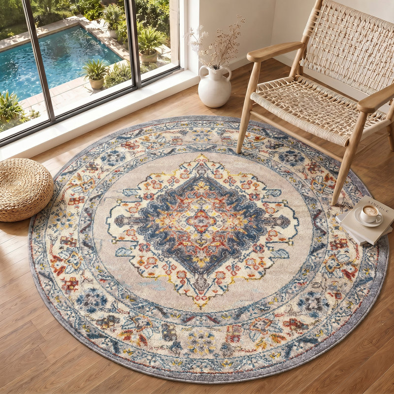 Machine Woven Indoor Rug, Round 160 cm, Blue/Brown/Grey