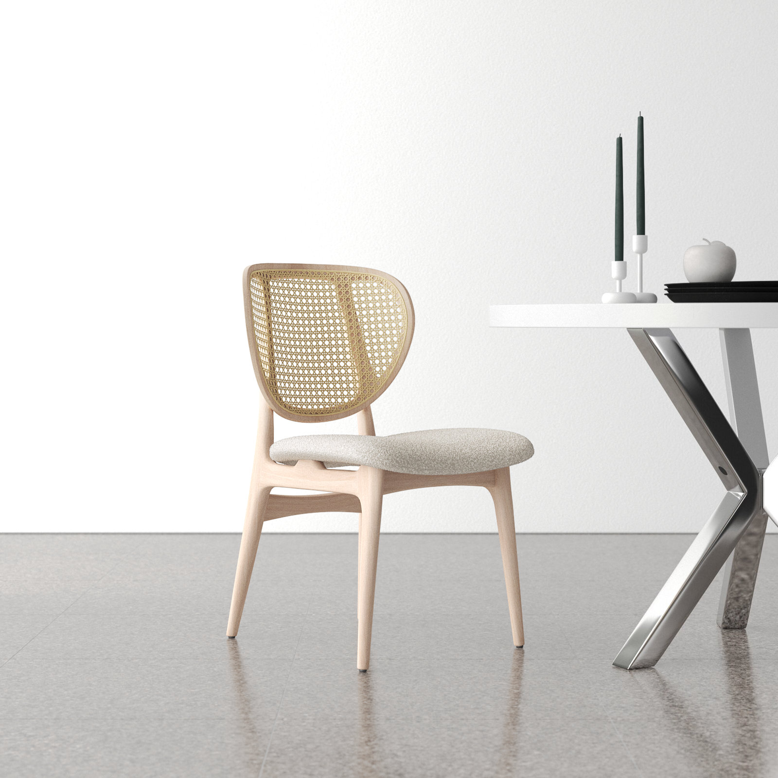 Missy Oak Dining Chair, Crafted Glaze Performance Boucle/Nevoa
