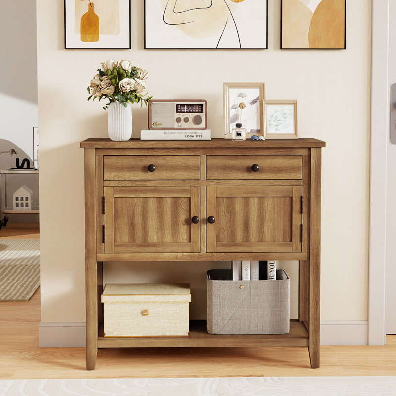 Console Mid-Century avec 2 tiroirs, 2 armoires et une tablette inférieure pour le couloir
