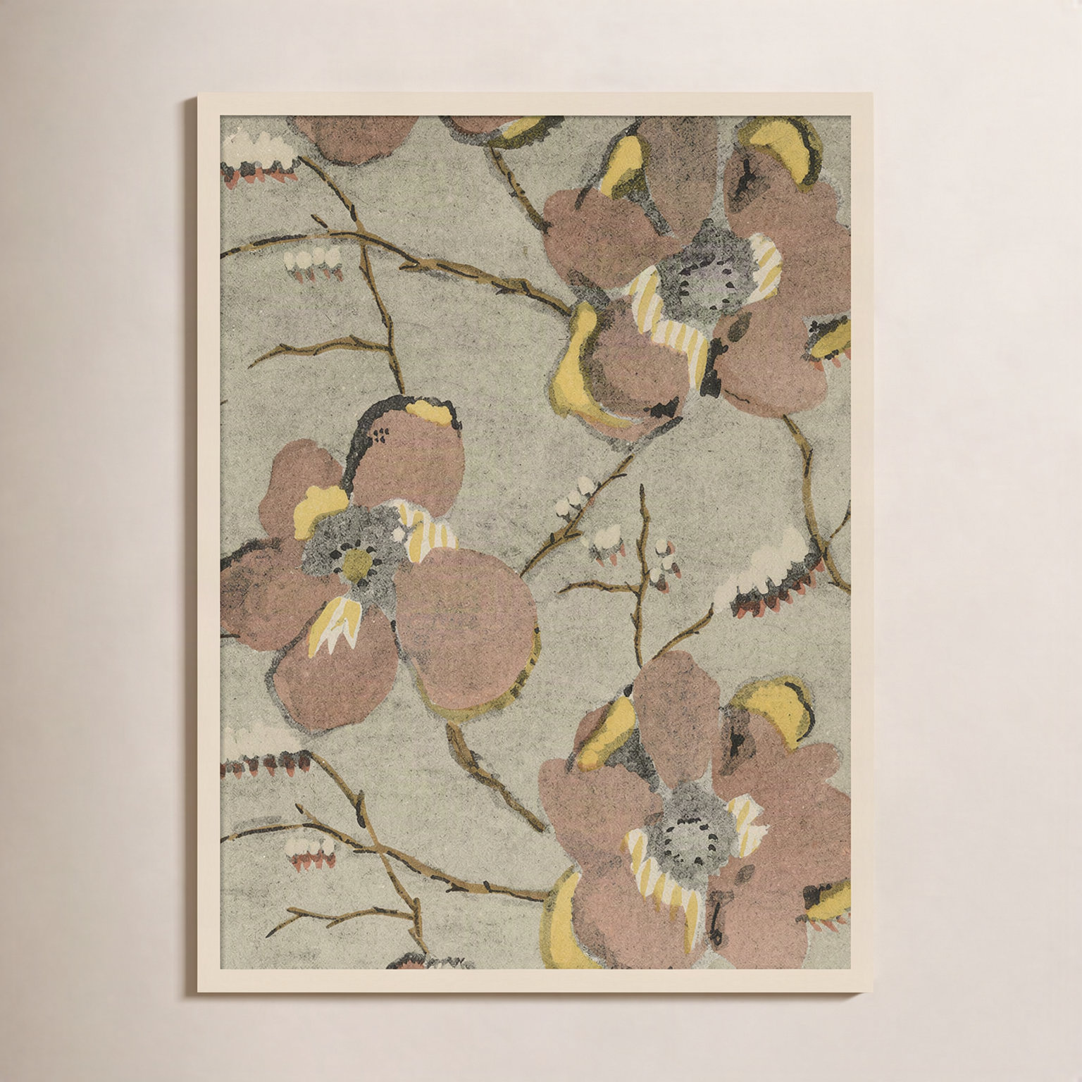 Delicate Floral Pattern II Painting, Brown, 33" H x 25" W