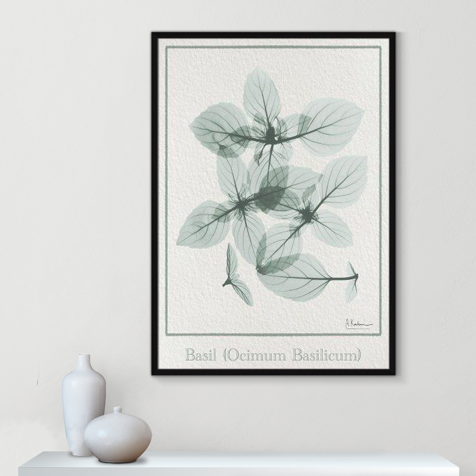 Jeanette "Basil Ocimum Basilicum" Painting, 41.5" H x 29.5" W x 1.25" D, Satin Black Framed Paper