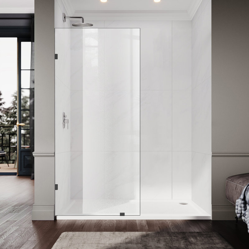 34" W x 74" H Walk-in Frameless Shower Screen with 3/8" (10mm) Ultra-Clear Tempered Glass, Matte Black