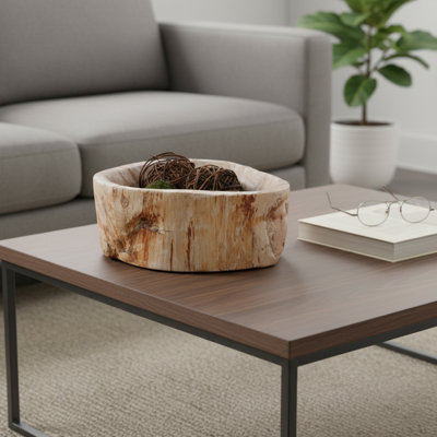 Bol décoratif décoratif en bois sculpté - Bol décoratif moderne pour tables de salle à manger - Bol décoratif polyvalent pour la chambre à coucher ou la salle de bain - 9 po, ivoire et brun clair