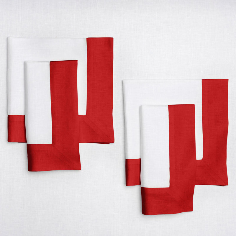 Contempo - 100% Pure Linen Dinner Napkins, Red/White