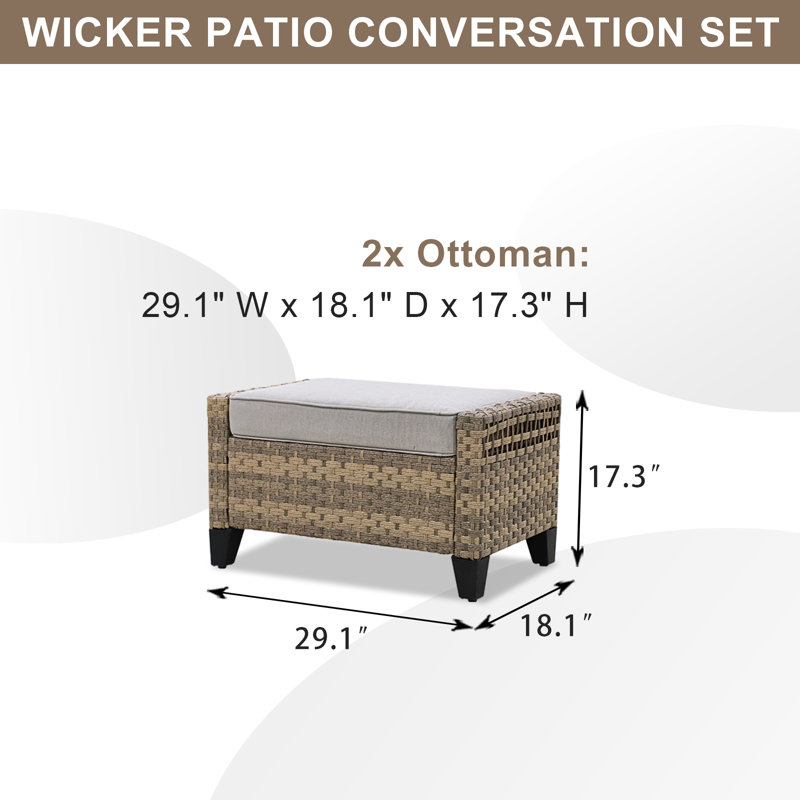 Upholstered Outdoor Ottoman, Gray
