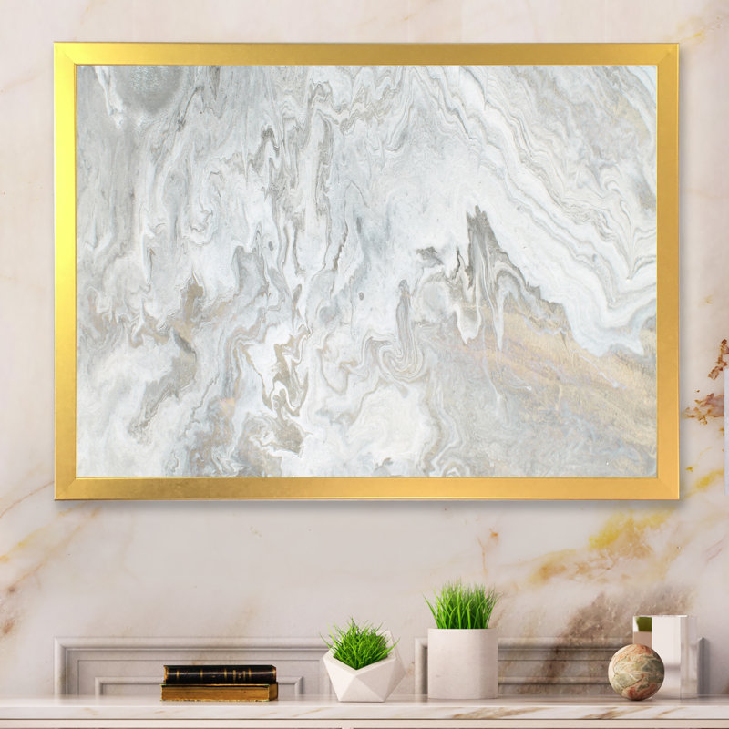 «Wave Art» dans les tons de gris IV - impression sur toile, H 24 po x l 36 po x P 1 po, Cadre doré