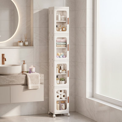 Armoire de rangement pliante empilable à 4 niveaux Adelaine, organisateur de rangement en plastique 108 pte avec tablettes réglables, roues et portes magnétiques