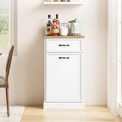Armoire à ordures inclinable, armoire à poubelle cachée avec rangement de 10 gallons, armoire à ordures blanche à l'épreuve des animaux de compagnie